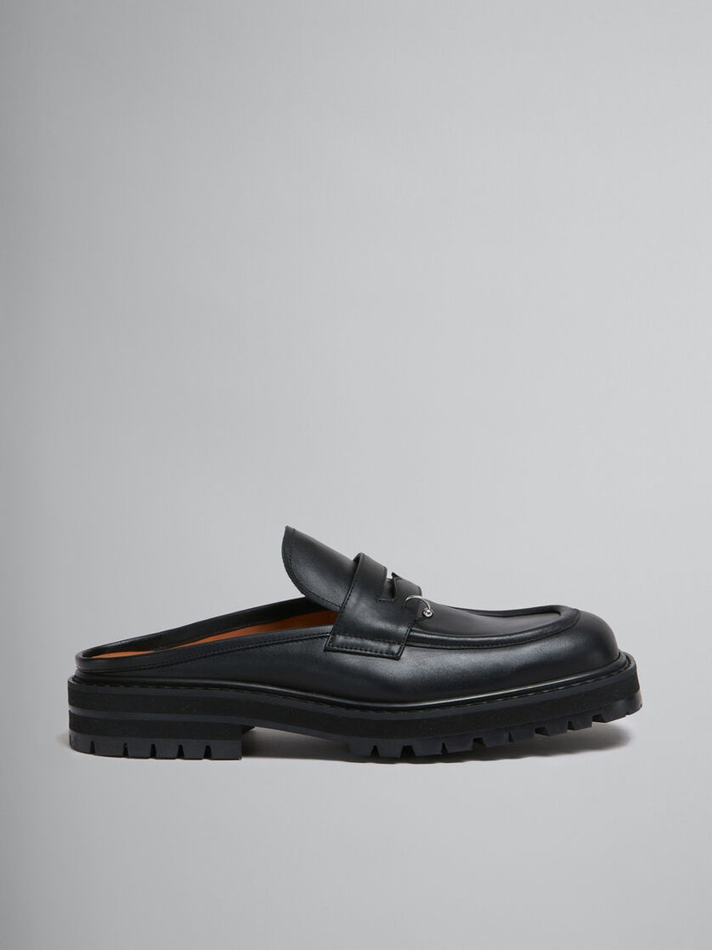 BLACK LEATHER PIERCING 2.0 CHUNKY SABOT LOAFER 1