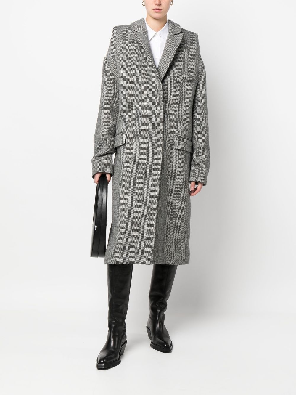 single-breasted herringbone coat - 2