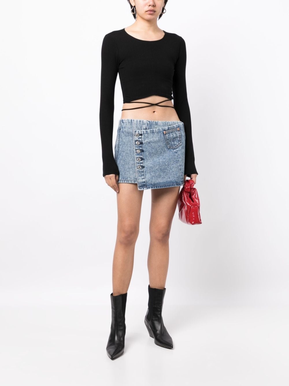 low-rise acid-washed skirt - 2