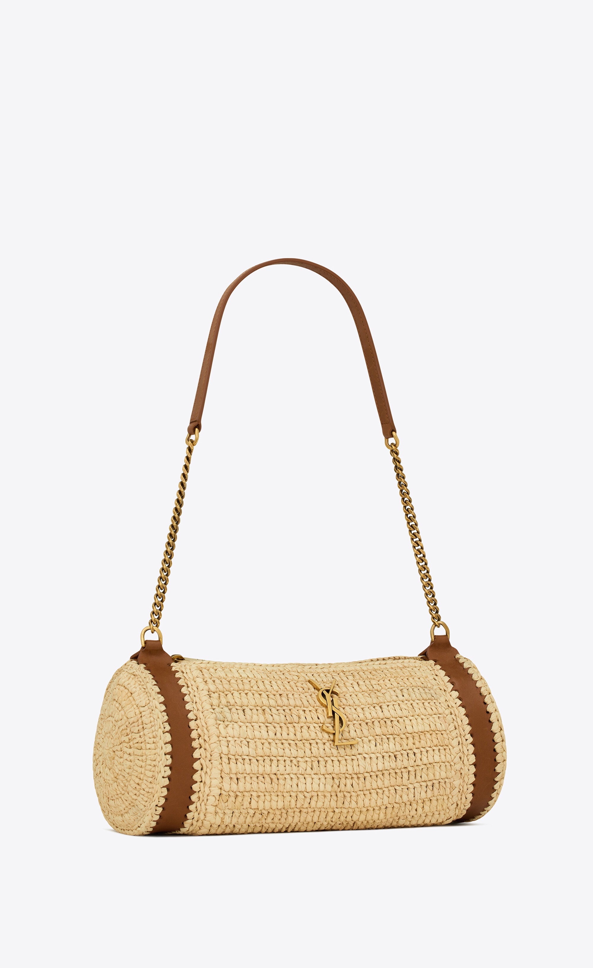 cassandre small cylindric bag in raffia and vegetable-tanned leather - 4