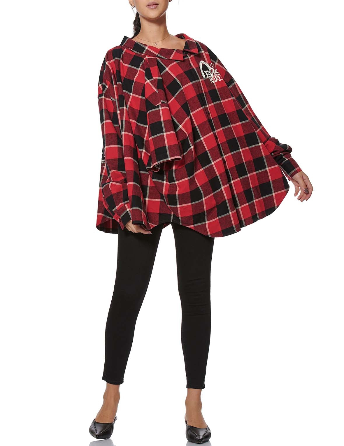 Calligraphy Print Asymmetric Flannel Shirt - 6