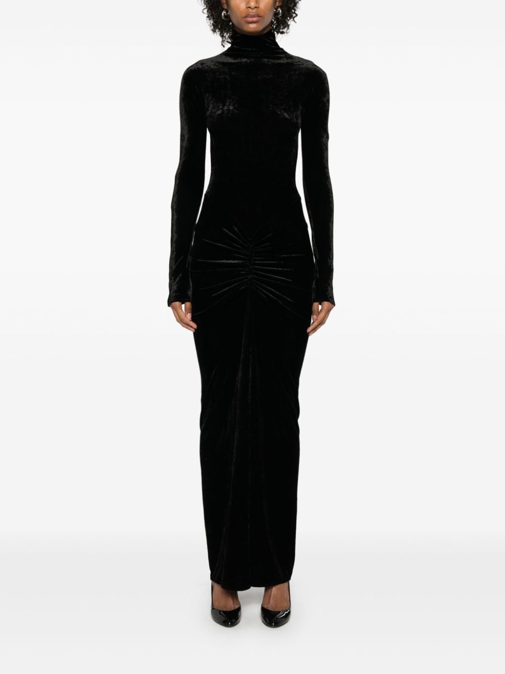 velvet draped maxi dress - 2