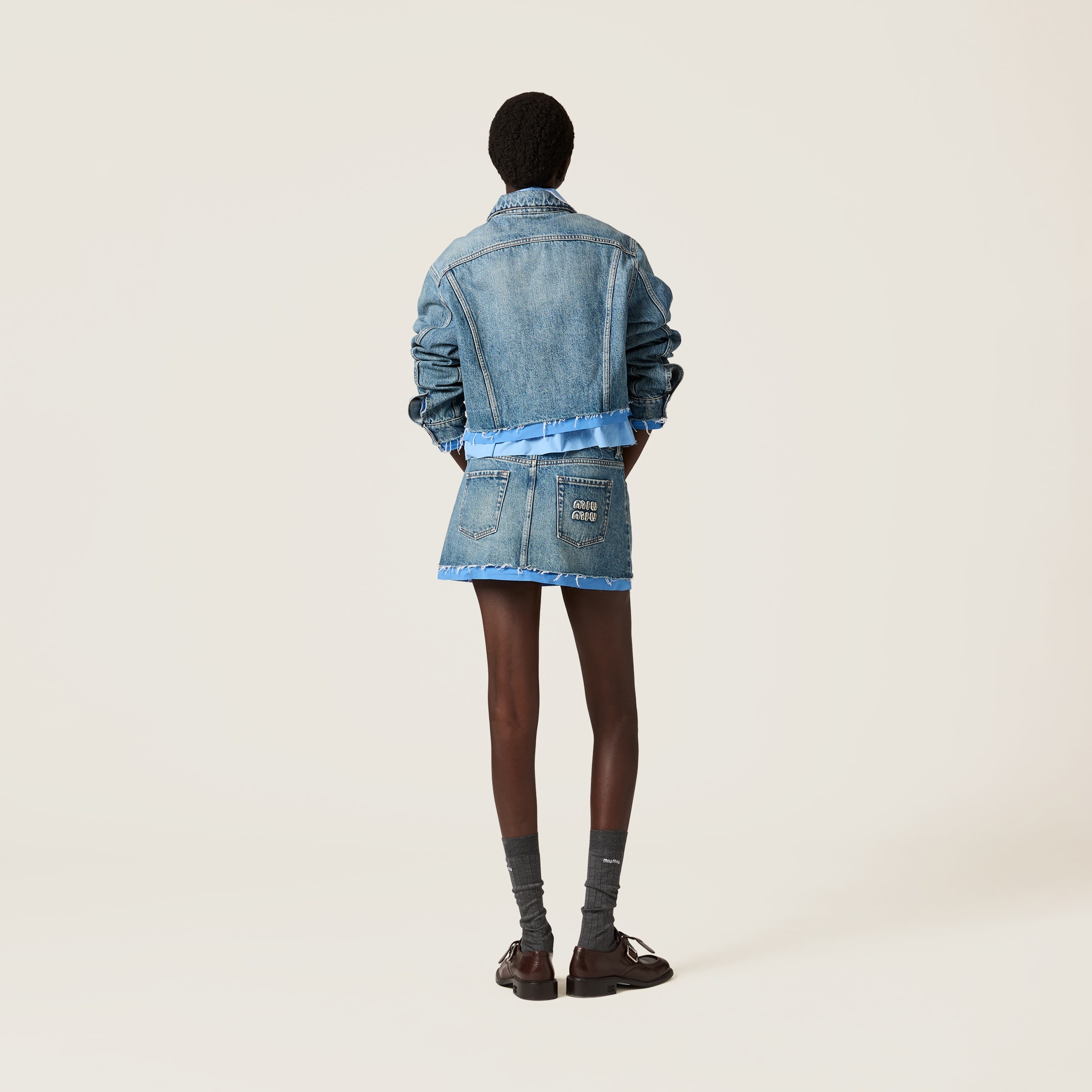 Denim and poplin miniskirt - 3
