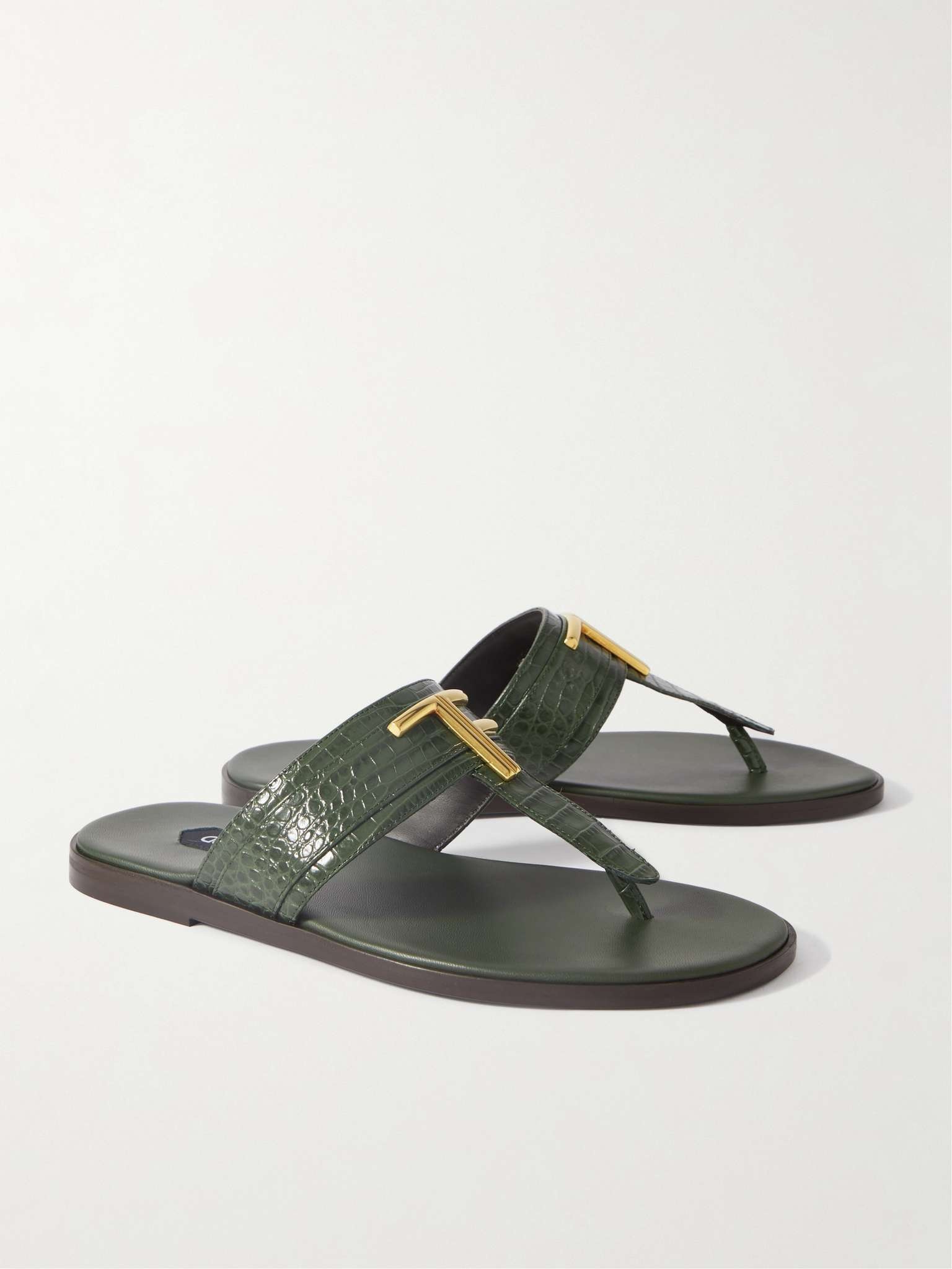 Brighton Logo-Embellished Croc-Effect Leather Sandals - 4