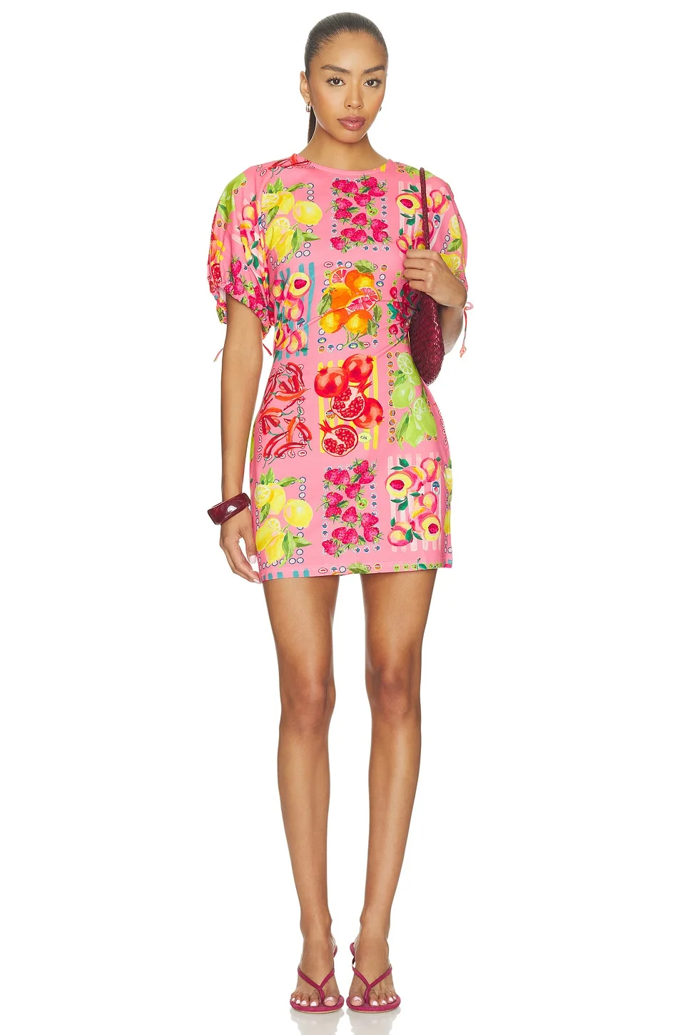 Pink Fruit Stamps Mini Dress - 1