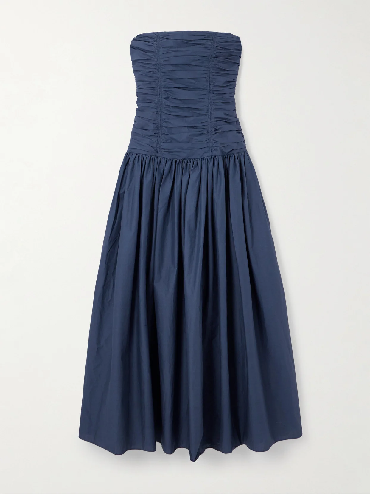 Strapless Ruched Organic Cotton-poplin Midi Dress - 1