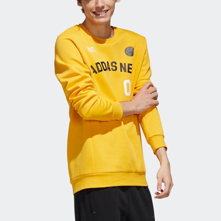 adidas neo M Cs Vrsty Sw Logo Printing Knit Sports Round Neck Pullover Yellow GJ8949 - 7
