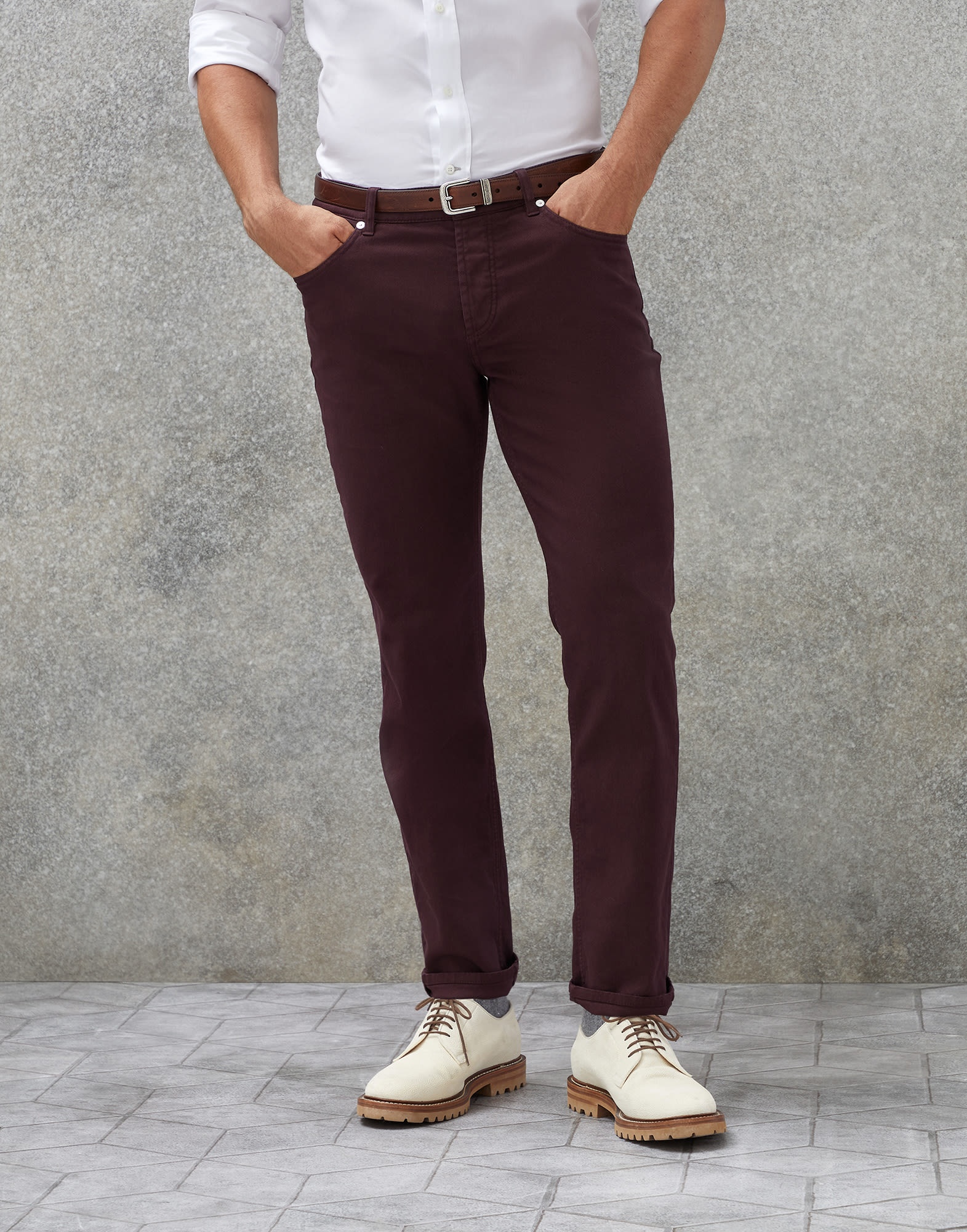 Dyed comfort lightweight denim traditional fit five-pocket trousers - 1