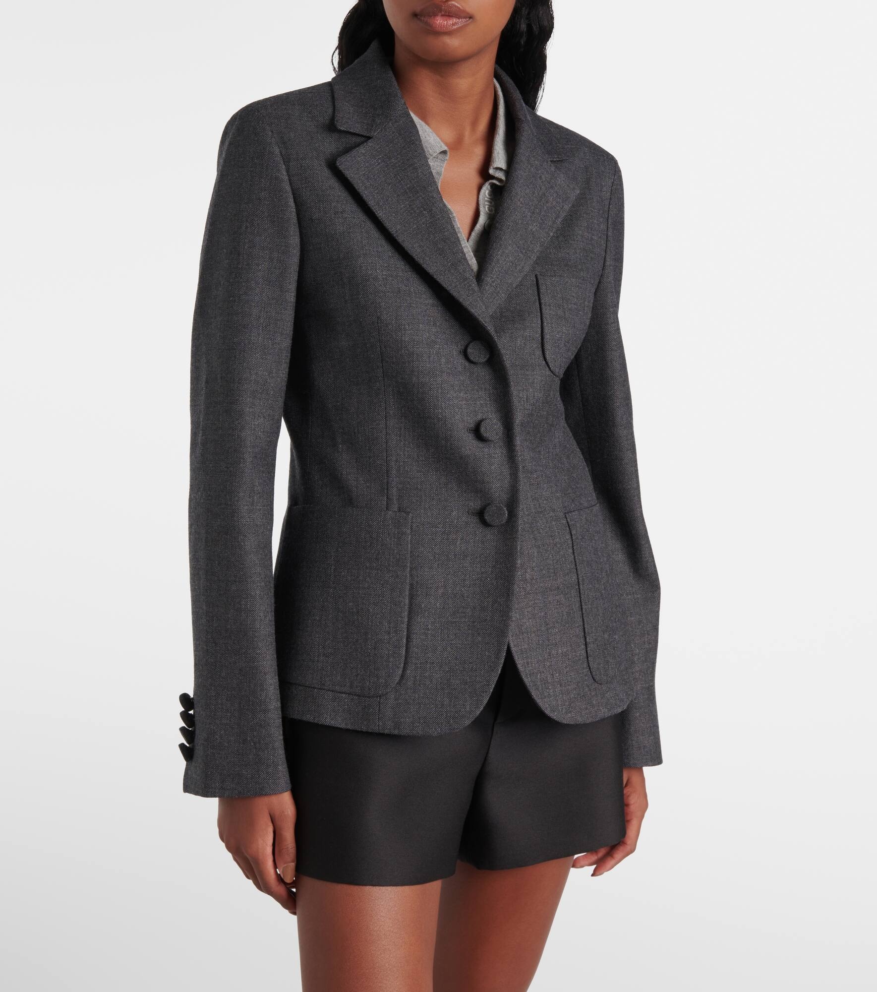 Double G belted wool grisaille blazer - 6