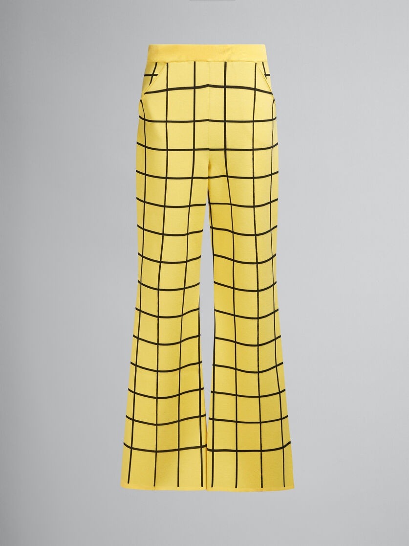 YELLOW CHECKED VISCOSE TROUSERS - 1