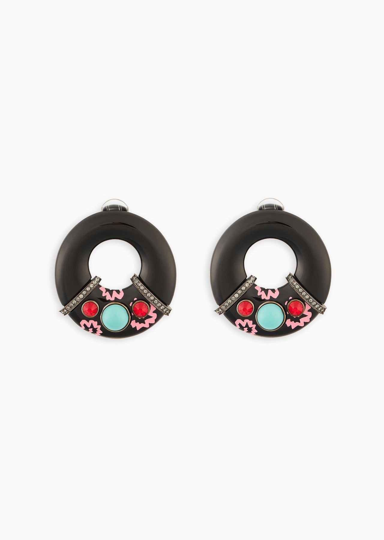 Round resin and crystal earrings - 1
