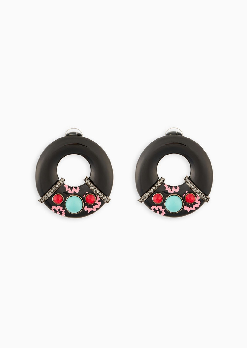 Round resin and crystal earrings 1