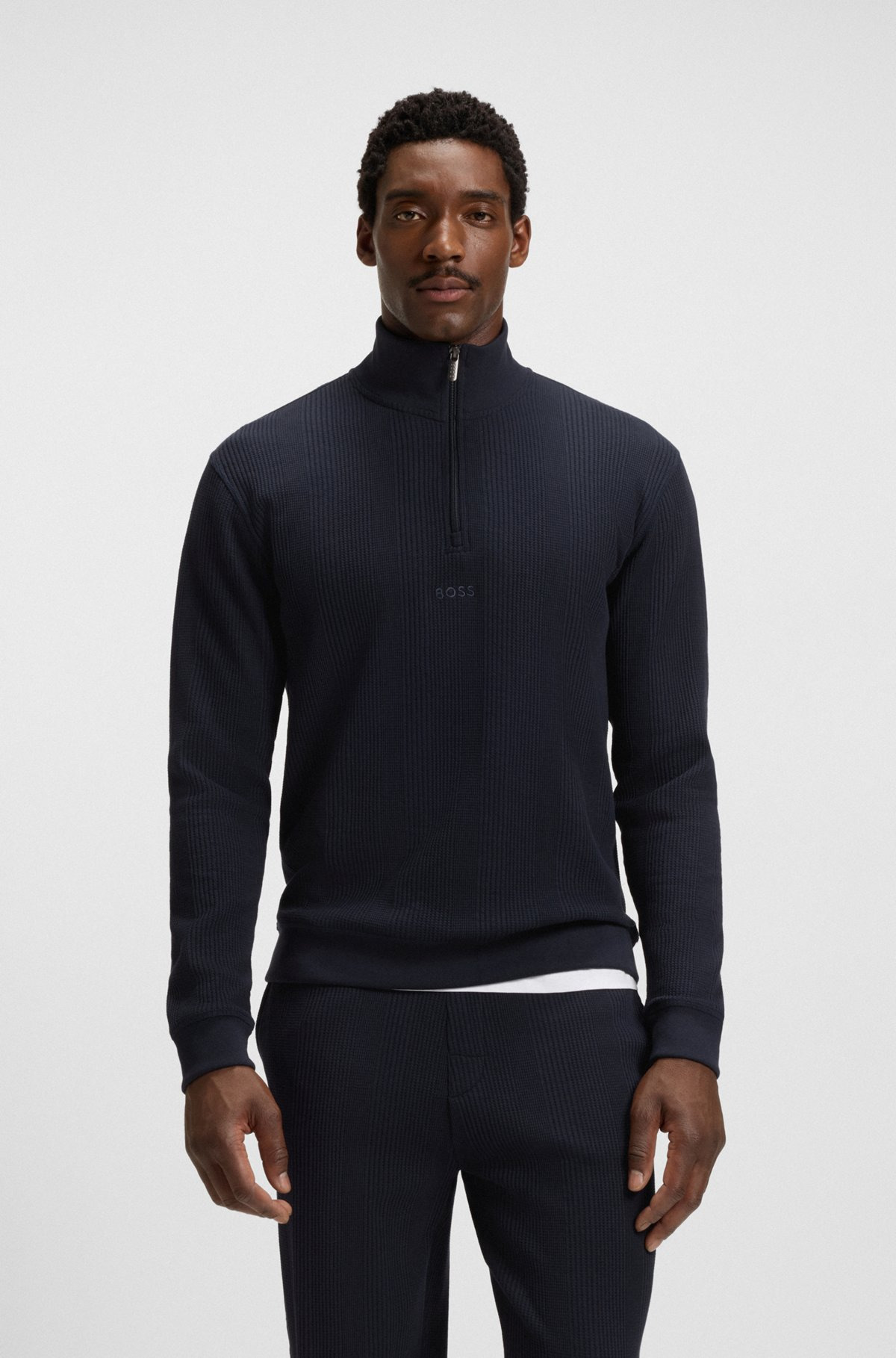 ZIP-NECK SWEATER IN A WAFFLE-STRUCTURED COTTON - 2