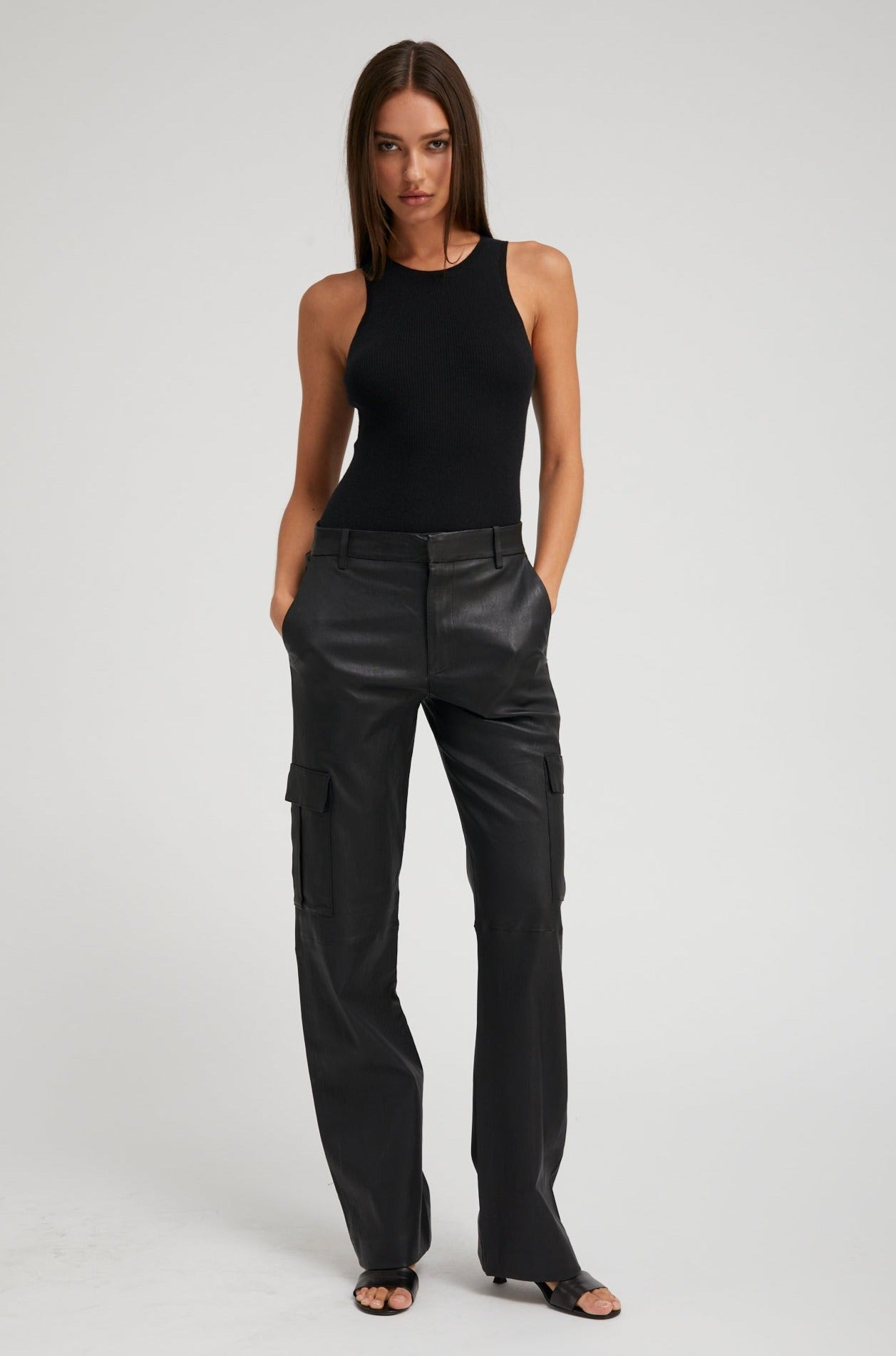 BLACK ULTRA FINE CASHMERE RACER TANK - 2