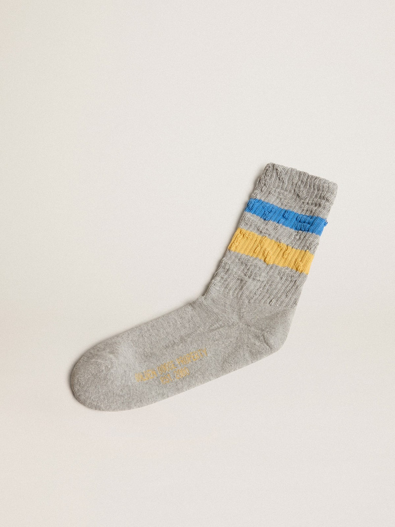 Gray socks with distressed details and two-tone stripes 1