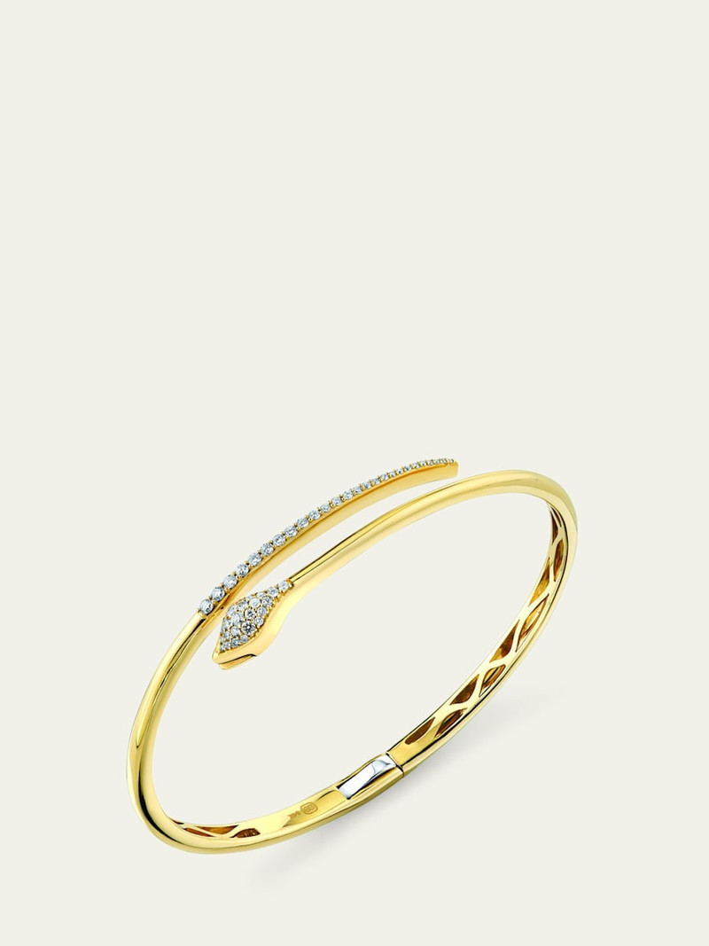 SYDNEY EVAN 14K Yellow Gold Pave Diamond Small Snake Hinge Bangle Bracelet outlook