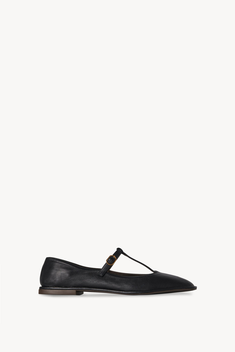 Square T-Strap Flat in Leather - 1