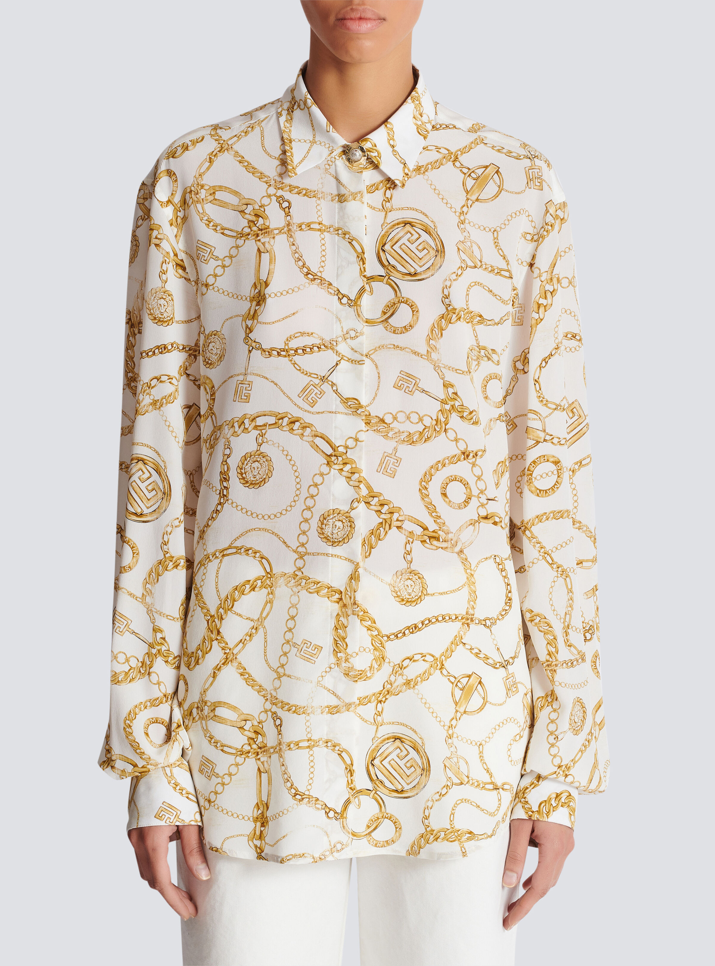 Printed silk shirt with Balmain Chains pattern - 5