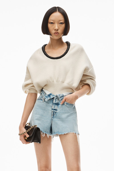 Alexander Wang RUCHED LEATHER TRIM PULLOVER IN WOOL outlook