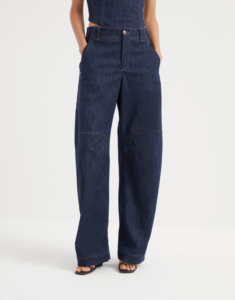 Sparkling denim curved trousers - 1