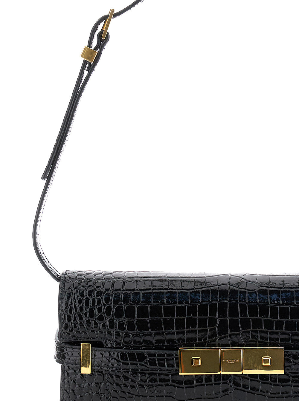 Saint Laurent Women 'Manhattan Small' Black Shoulder Bag In Shiny Croco Embossed Leather Woman - 5