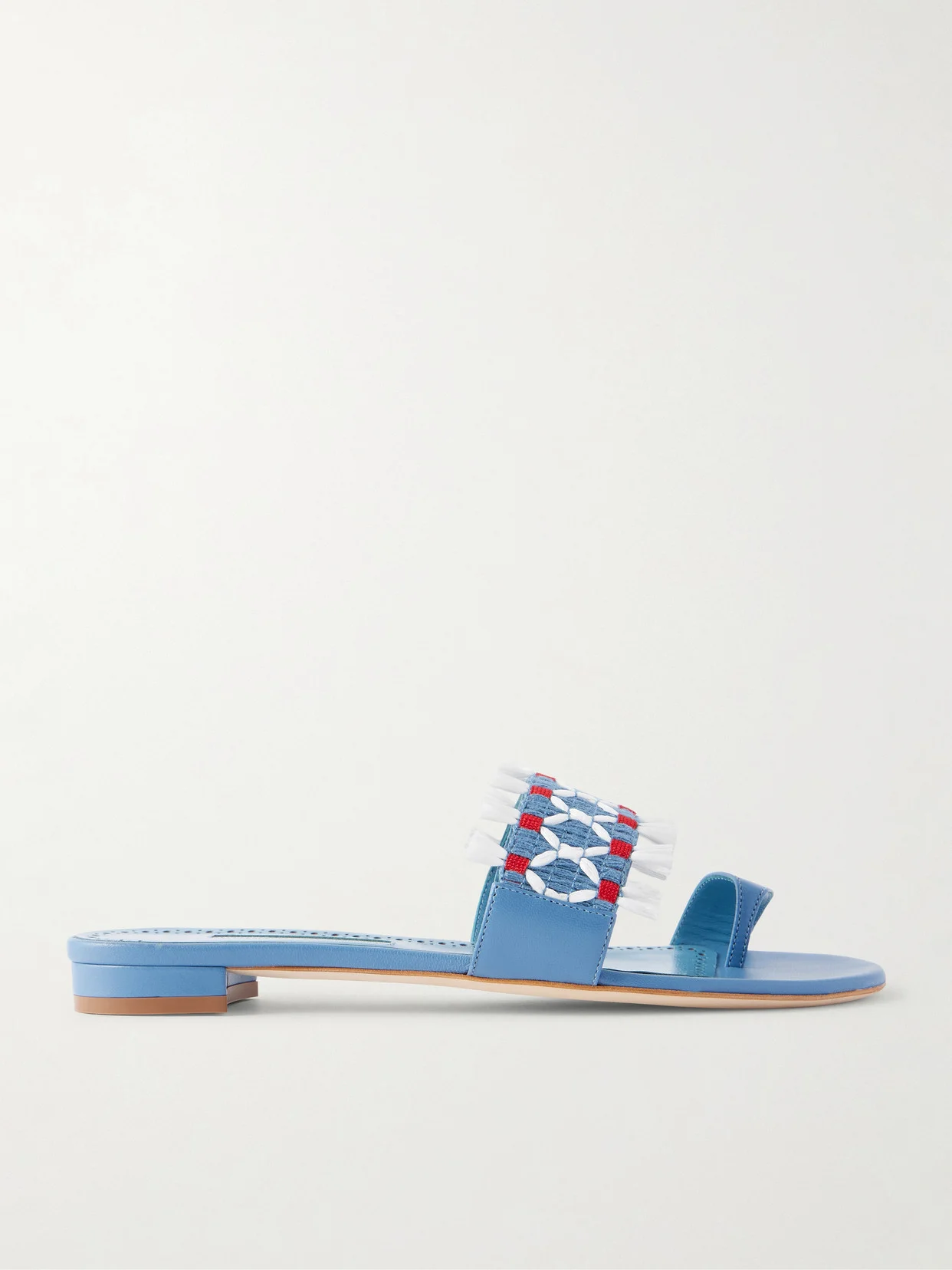 Brava Raffia-trimmed Crocheted Leather Sandals - 1