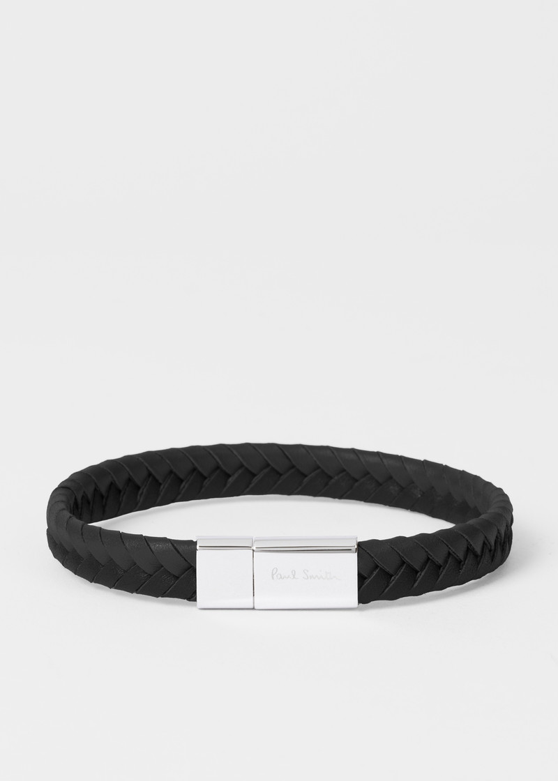 Paul Smith Black Braided Leather Bracelet outlook