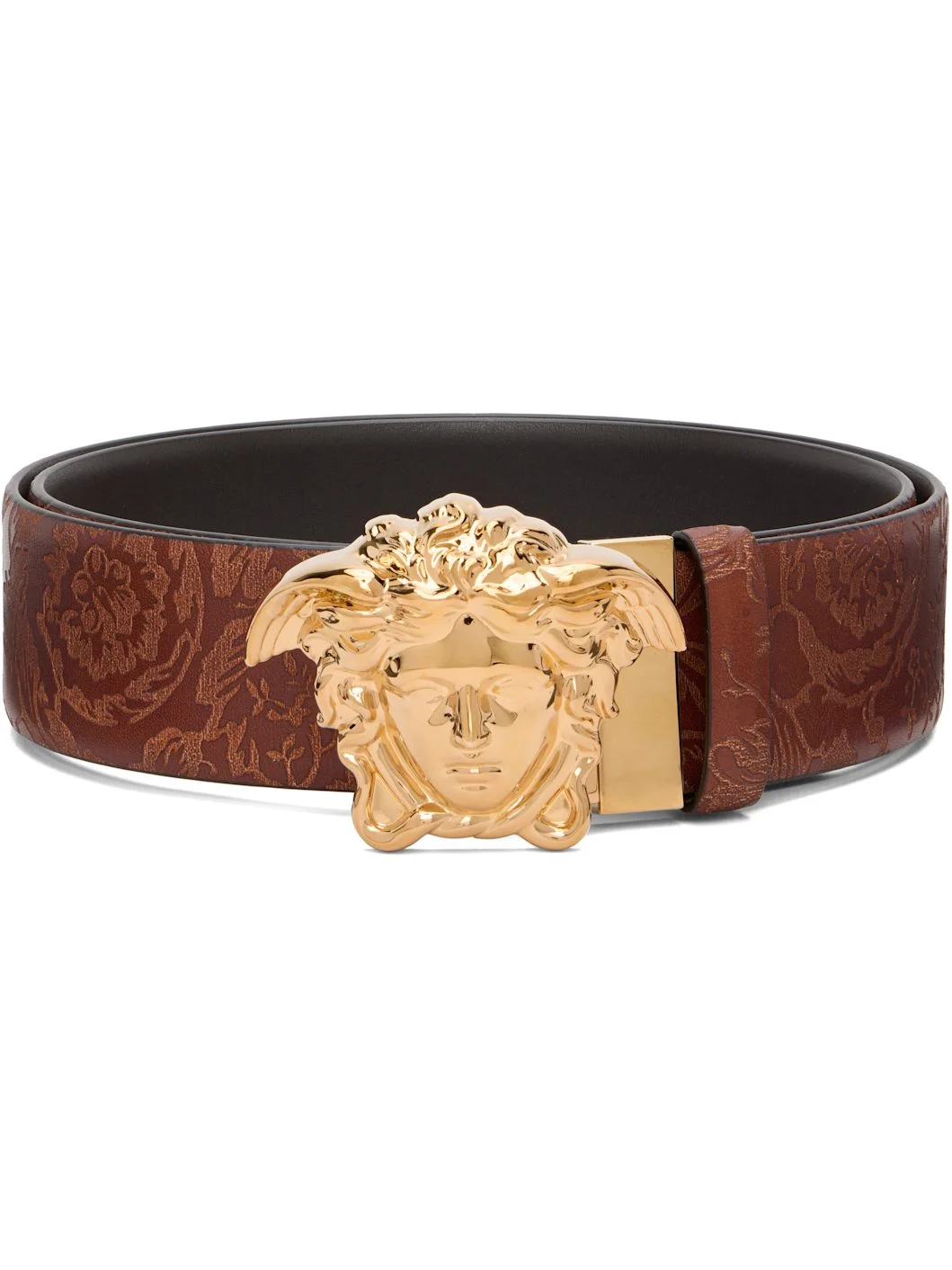 Brown 'La Medusa' Leather Reversible Belt - 1