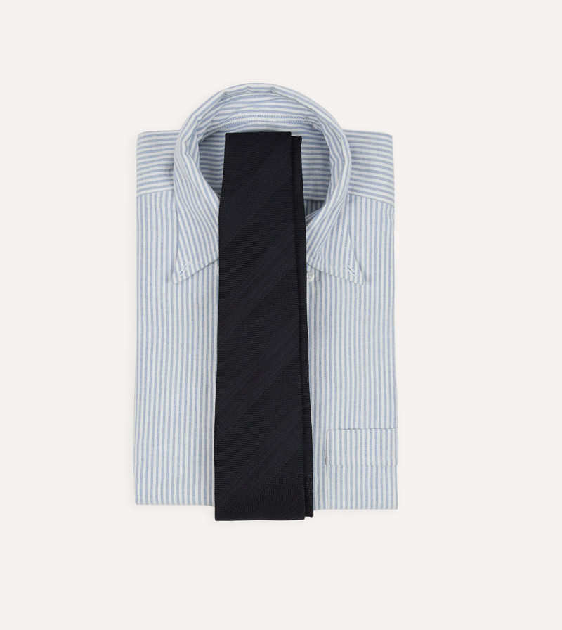 Drake's Navy Textured Stripe Hand Rolled Silk Grenadine Tie outlook
