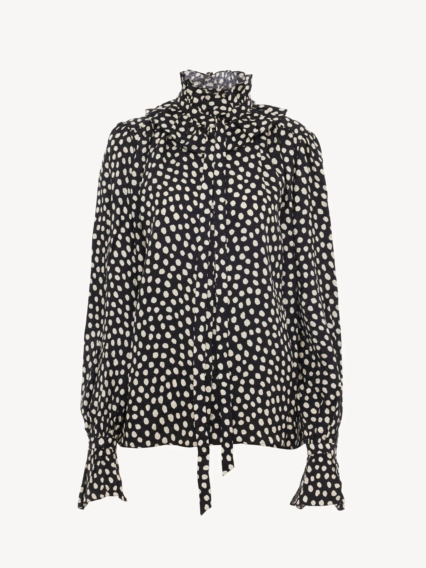 TIE-FRONT RUFFLED BLOUSE IN SILK JACQUARD - 1