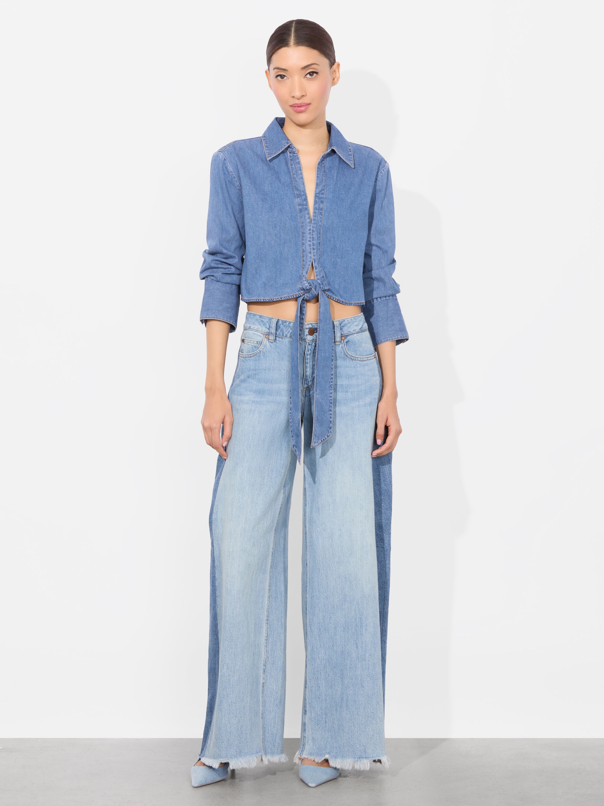 HANNON CHAMBRAY TIE FRONT BLOUSE - 3