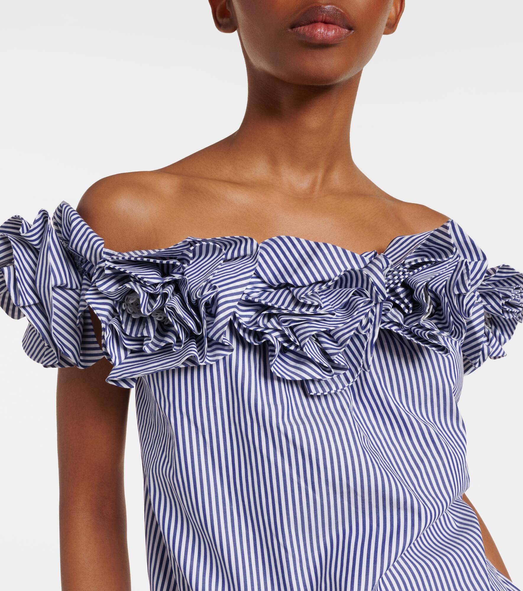 Floral-appliqué striped cotton top - 4