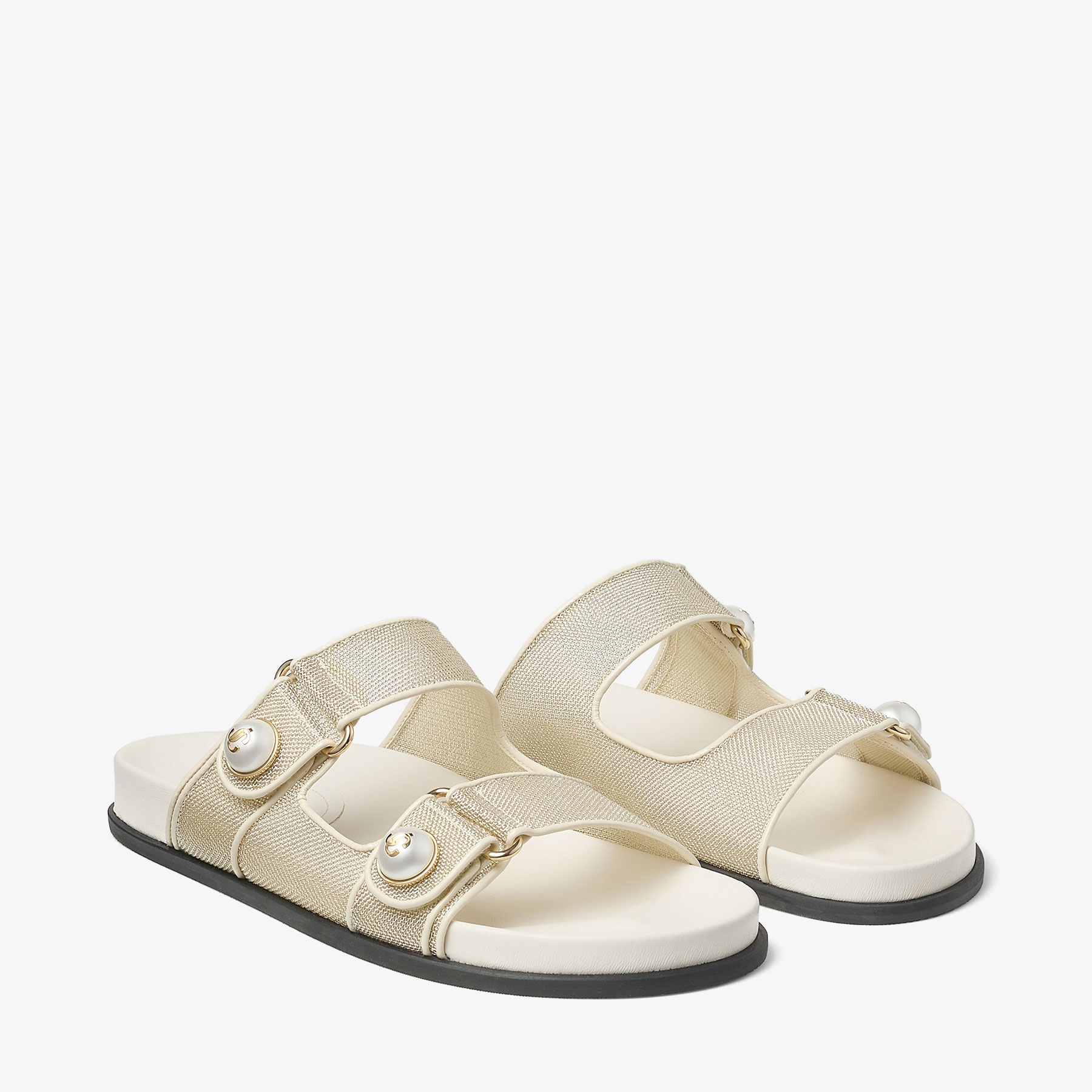 Fayence Sandal
Champagne Metallic Patent Leather Sandals with Pearls - 2