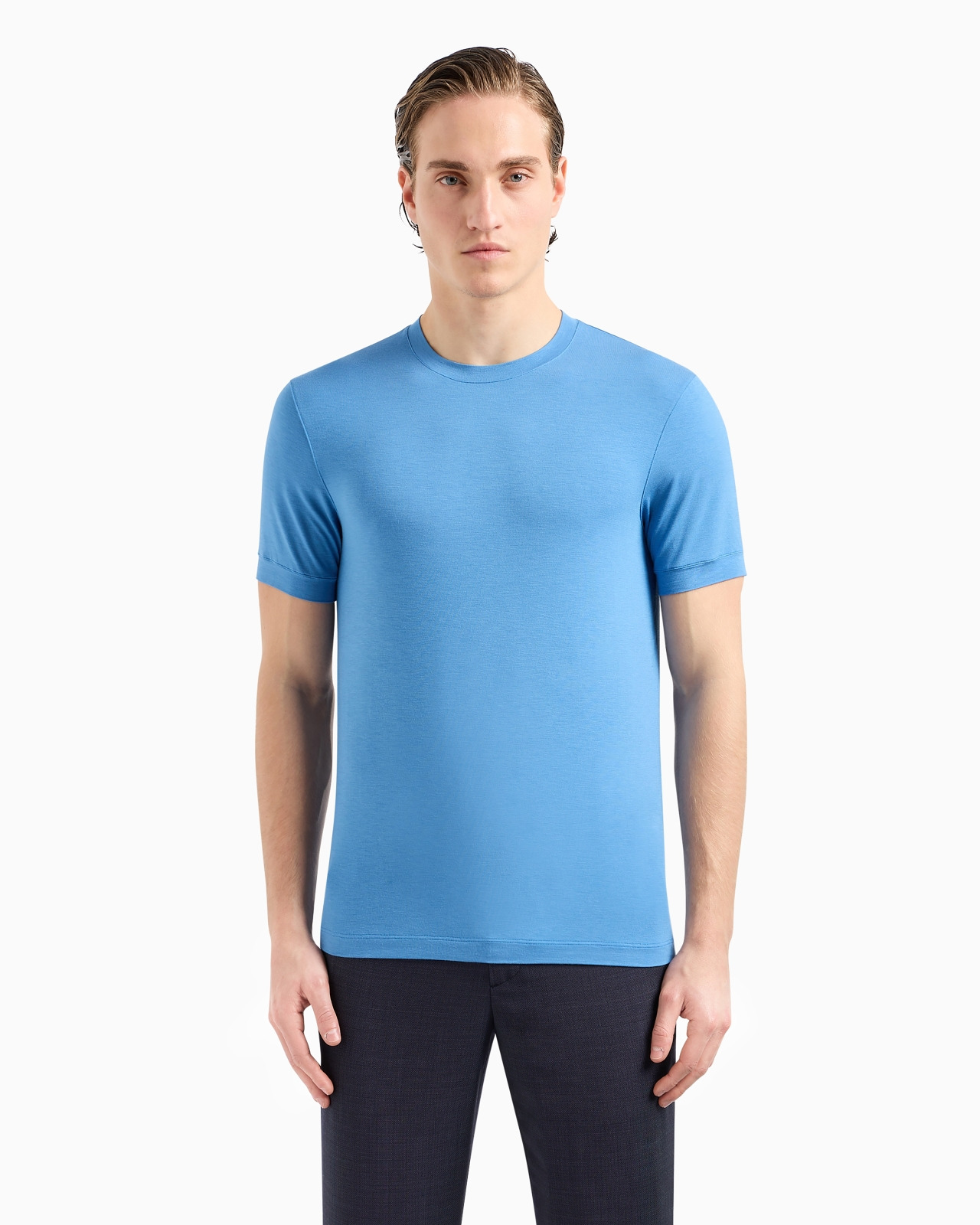 Crew-neck short-sleeved T-shirt in stretch viscose jersey - 4