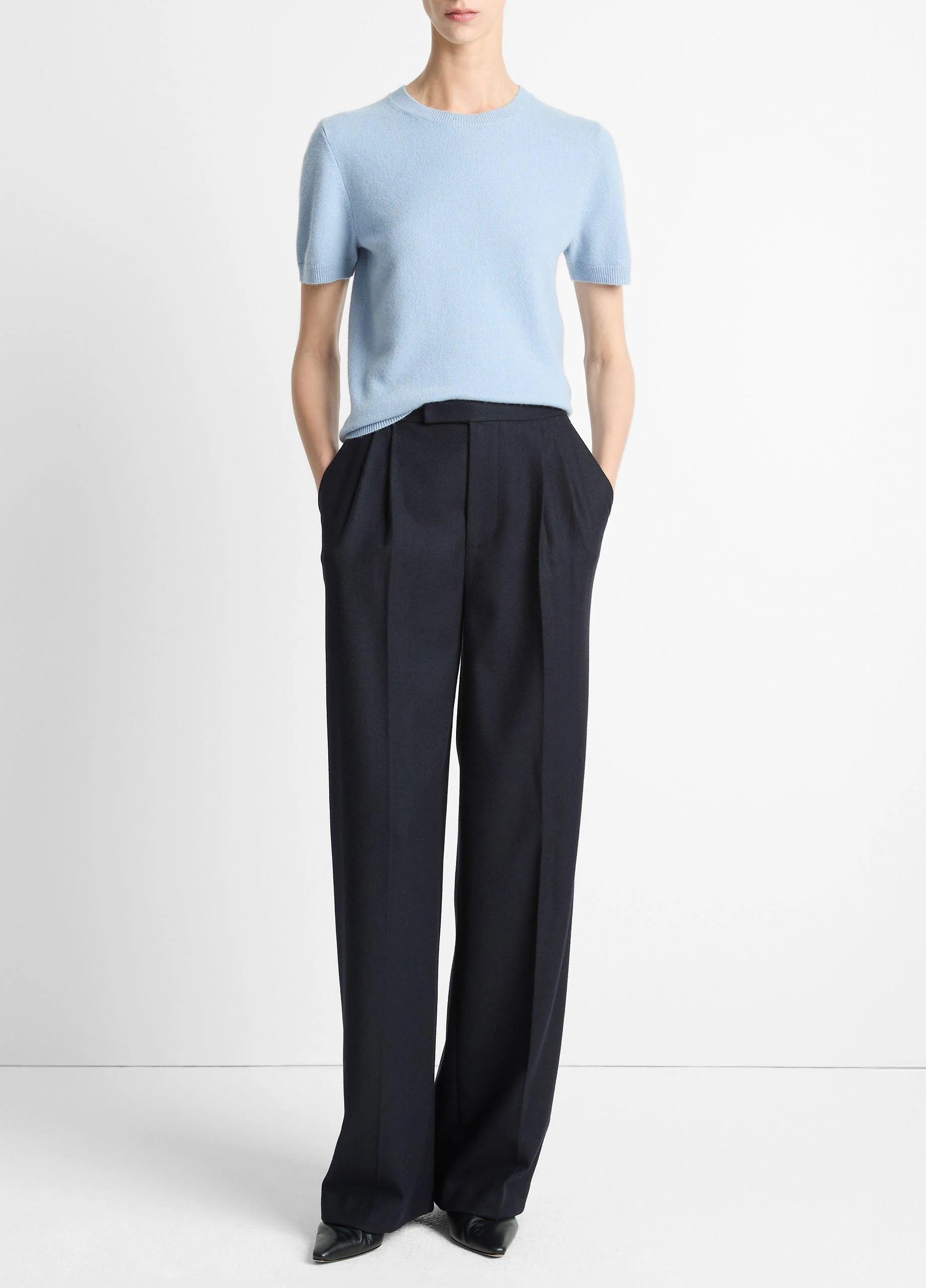 Italian Wool-Blend Pleated Wide-Leg Trouser - 1