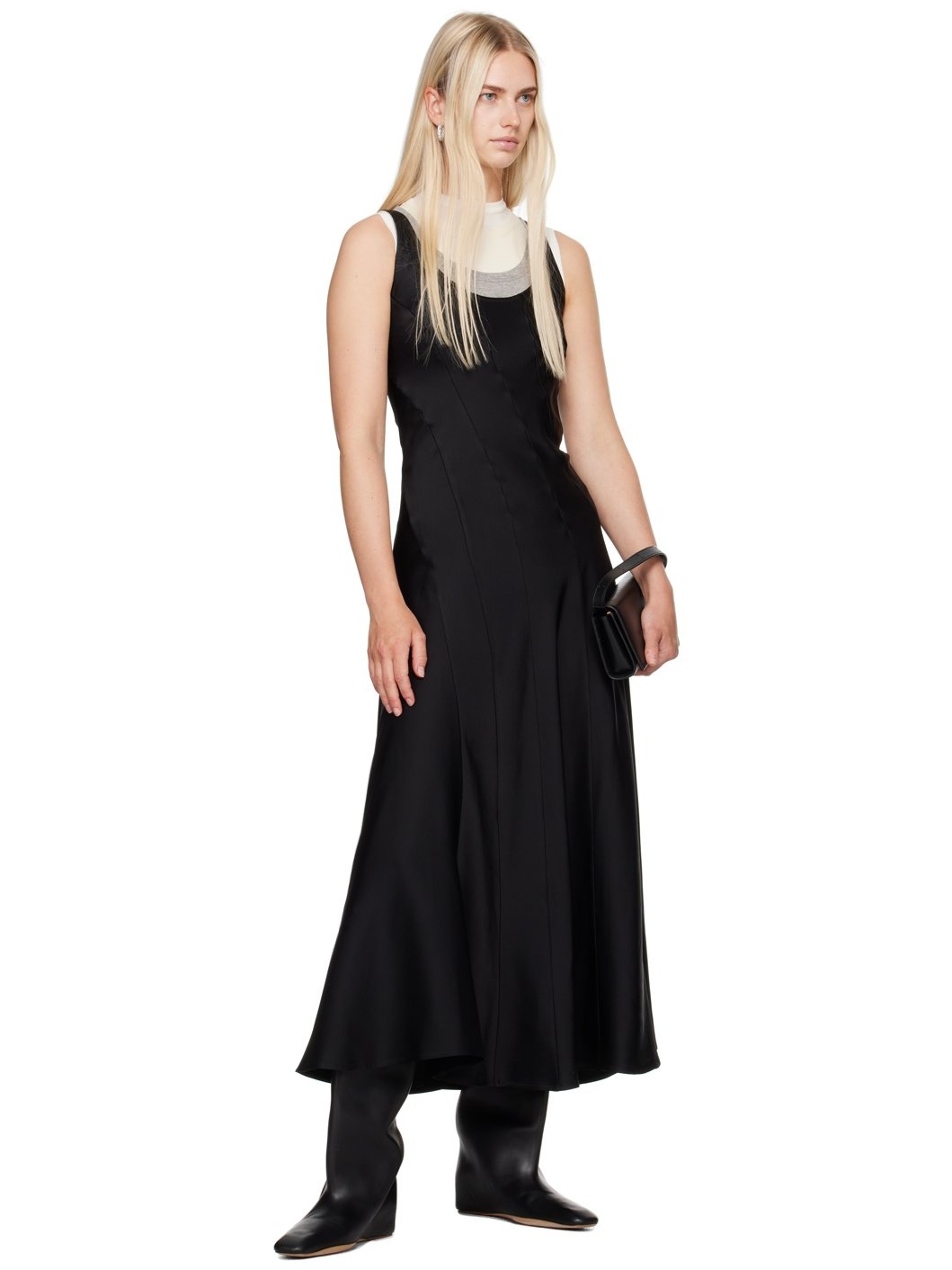 Black Scoop Neck Midi Dress - 4