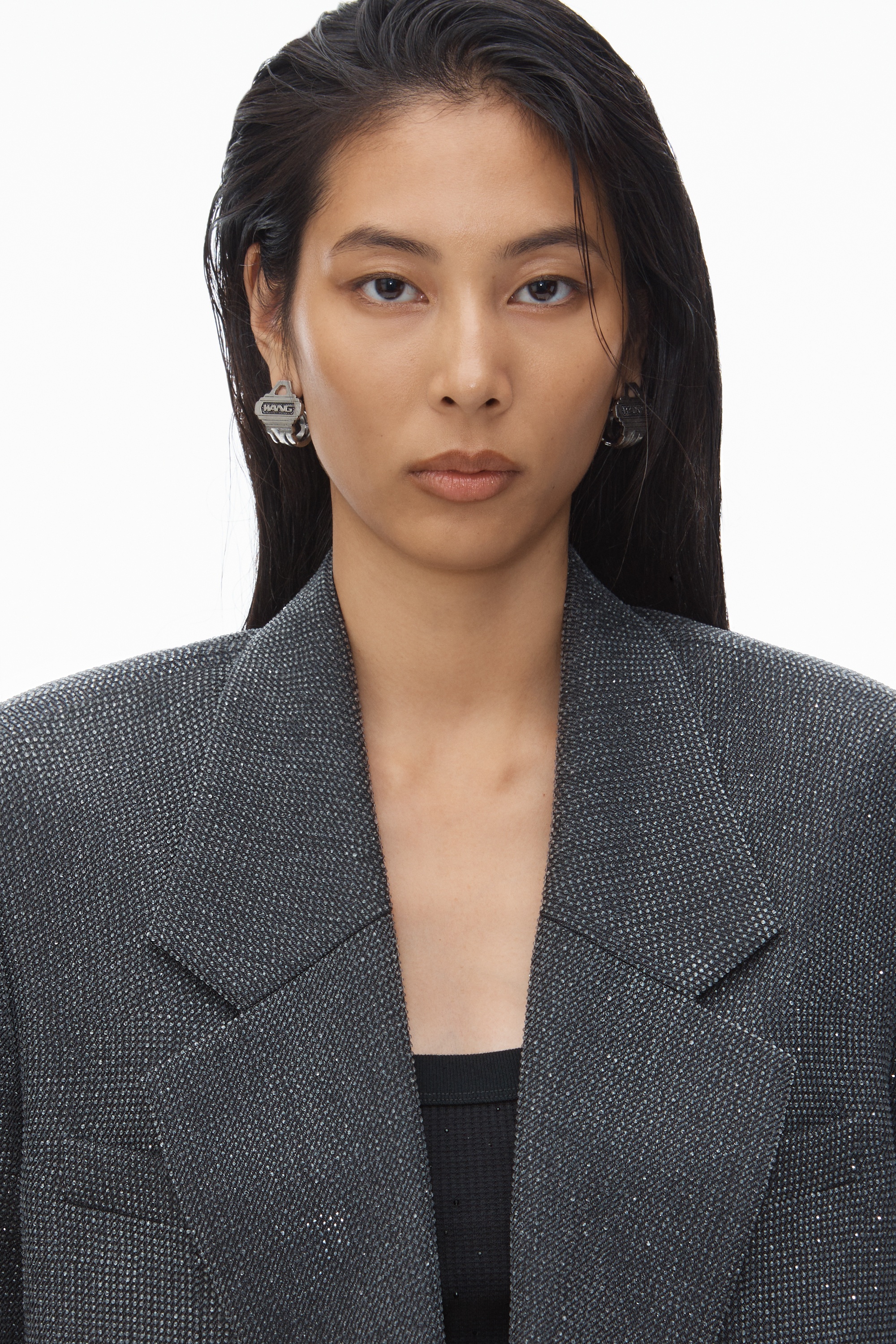 Boxy Oversize Blazer in Wool Will with Clear Bead Hotfix - 6