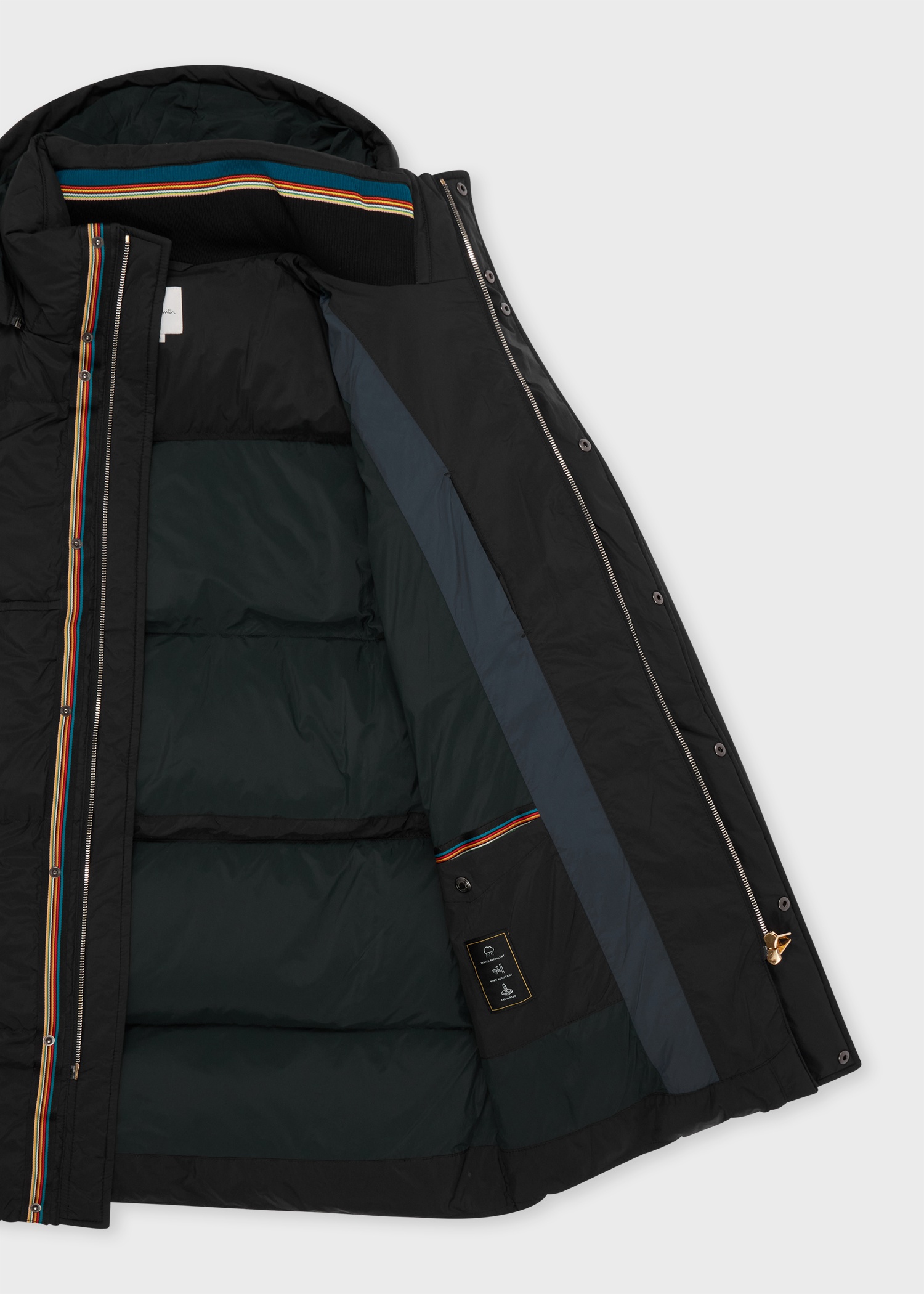 Black Water Repellent Mid-Length Down Coat - 2