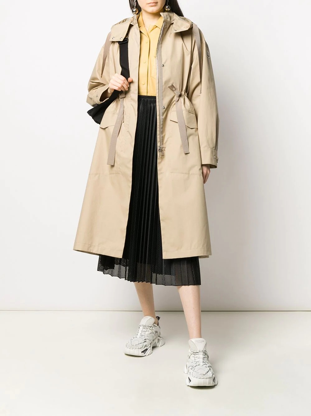 drawstring-waist hooded coat - 2