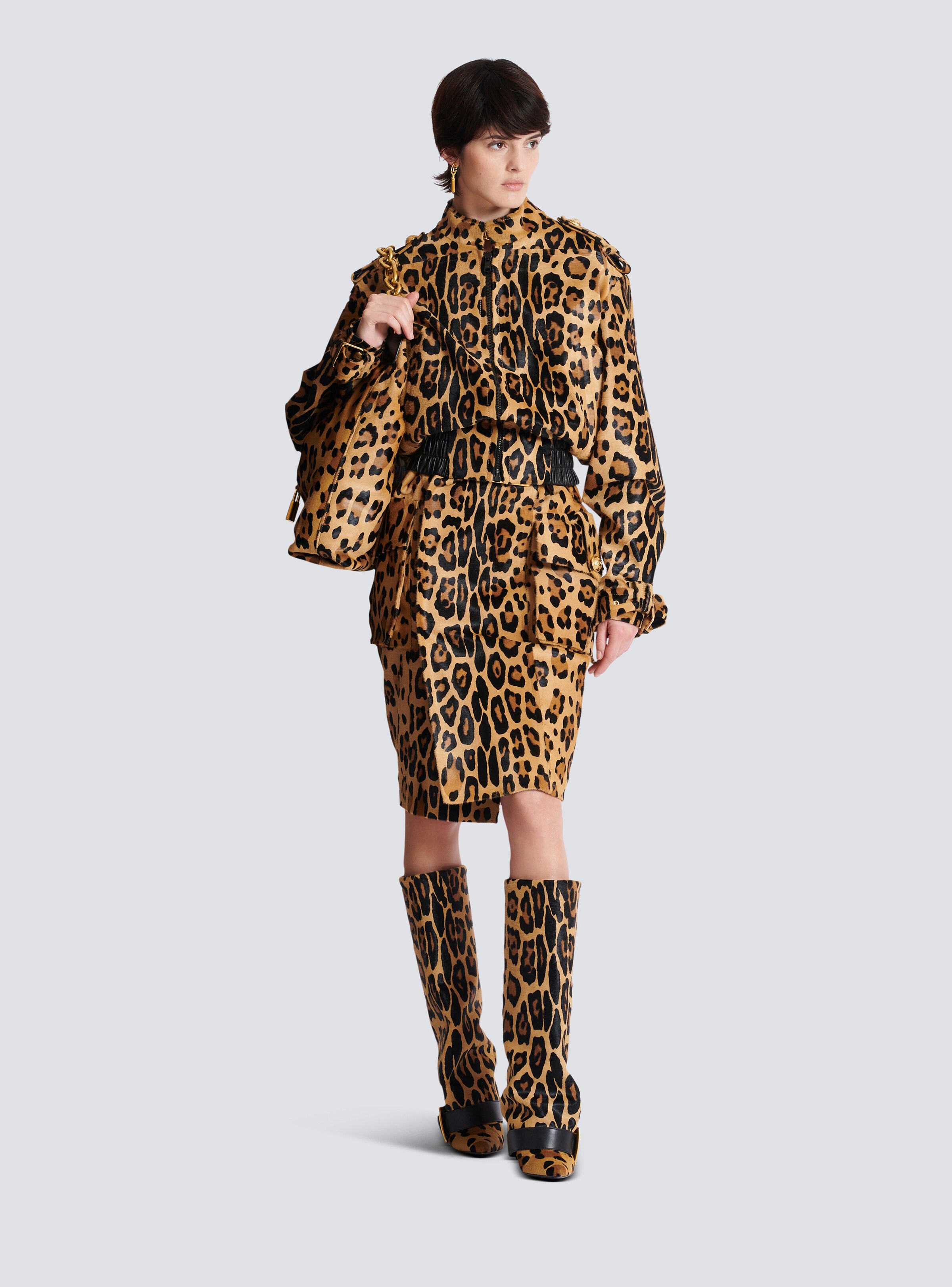 Ponyskin-style leather bomber jacket with leopard pattern - 2