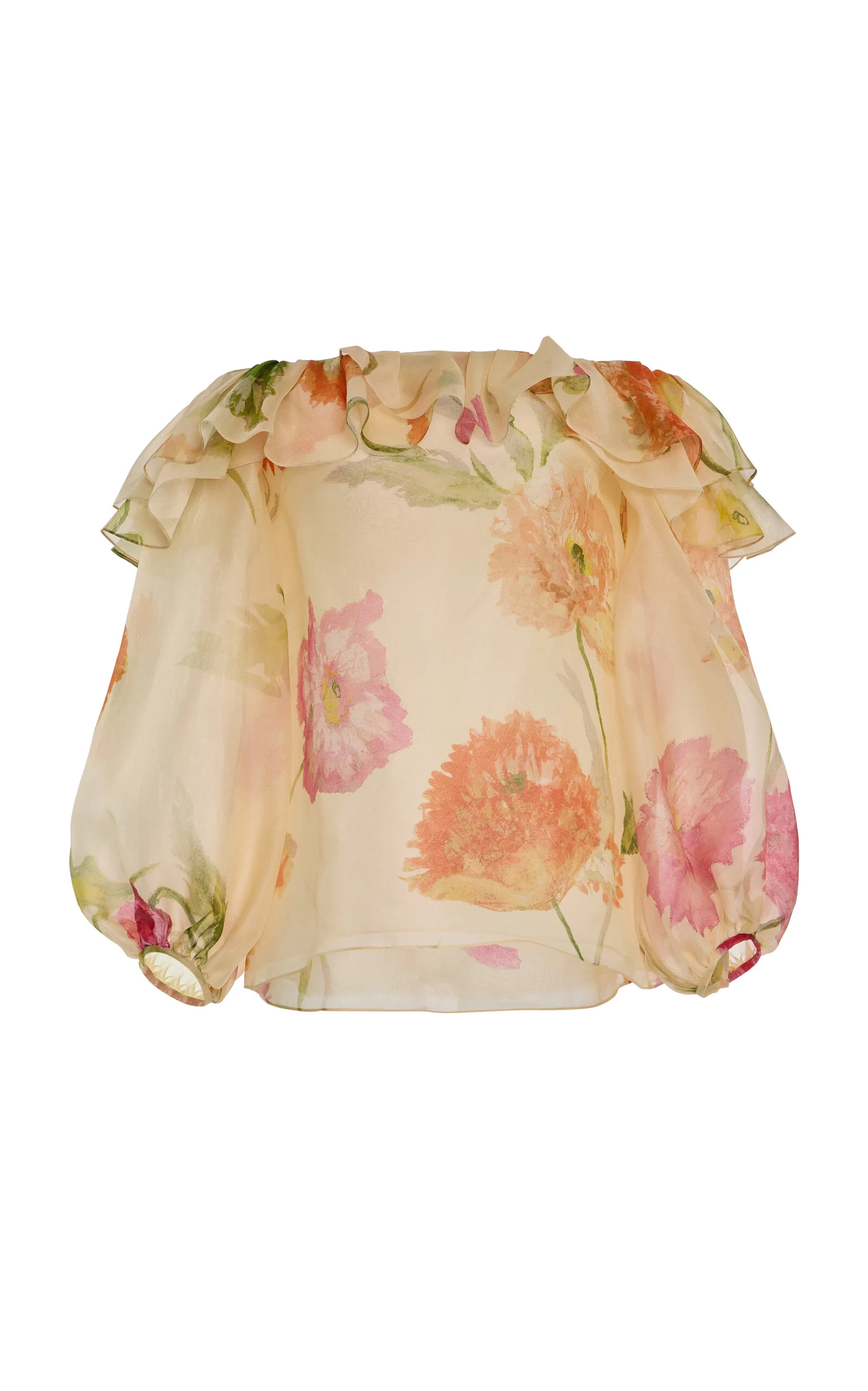 Printed Off-The-Shoulder Crepe Organza Top neutral - 1