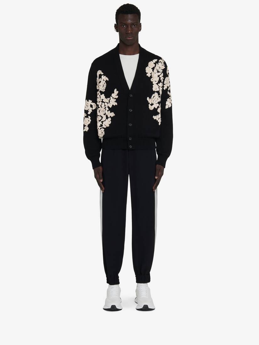 Men's Floral Embroidery Cardigan in Black/ivory - 3