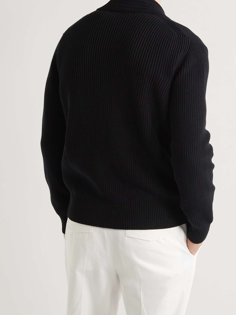 Shawl-Collar Ribbed Cotton and Silk-Blend Cardigan 4