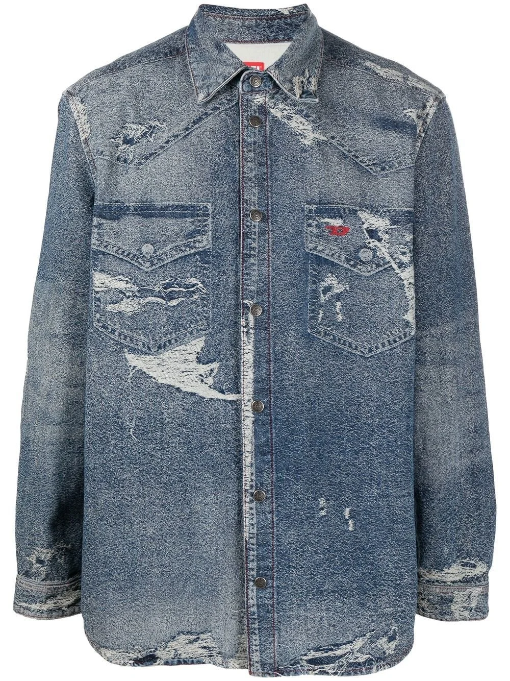 distressed long-sleeve denim shirt - 1