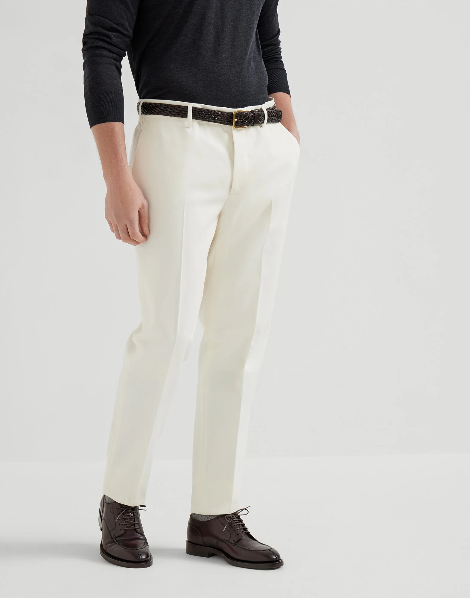 Cotton and virgin wool gabardine Italian fit trousers - 1
