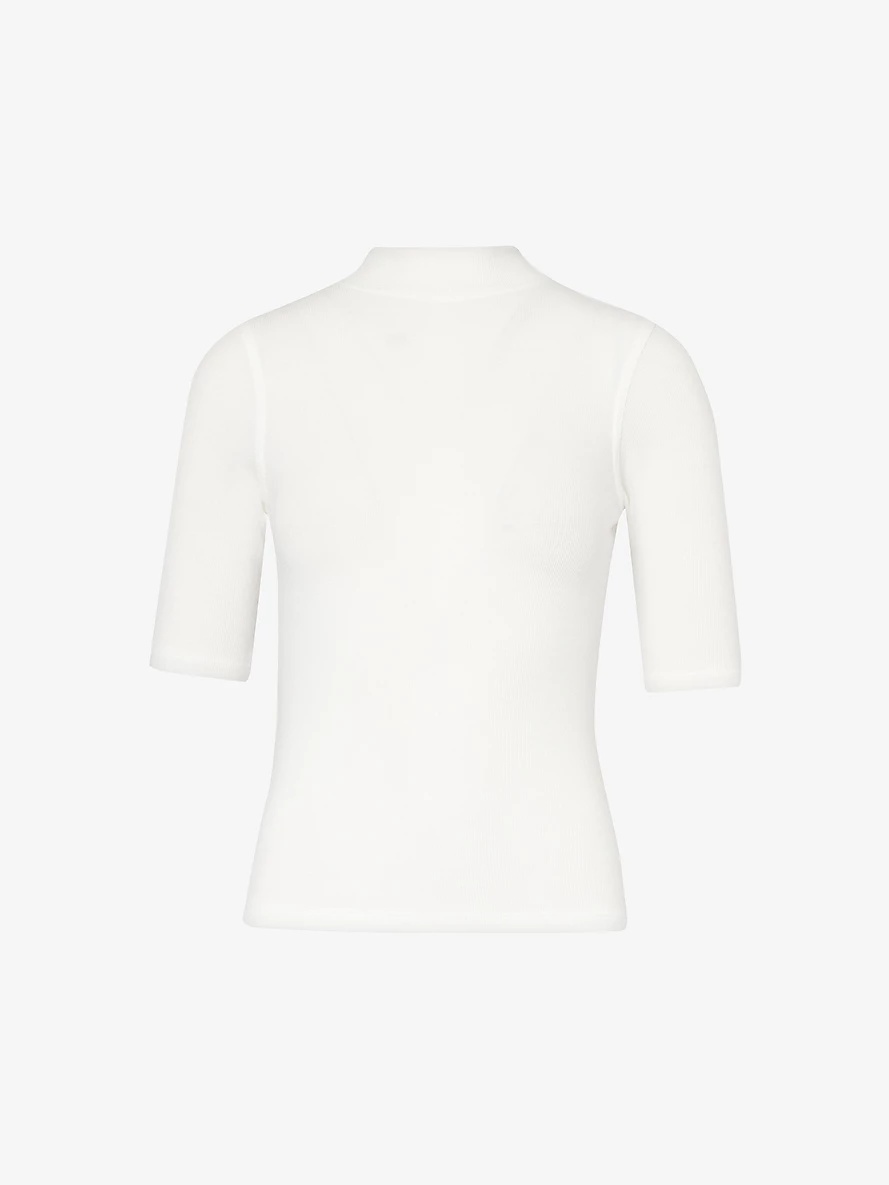 Mock-neck ribbed stretch-woven T-shirt - 1