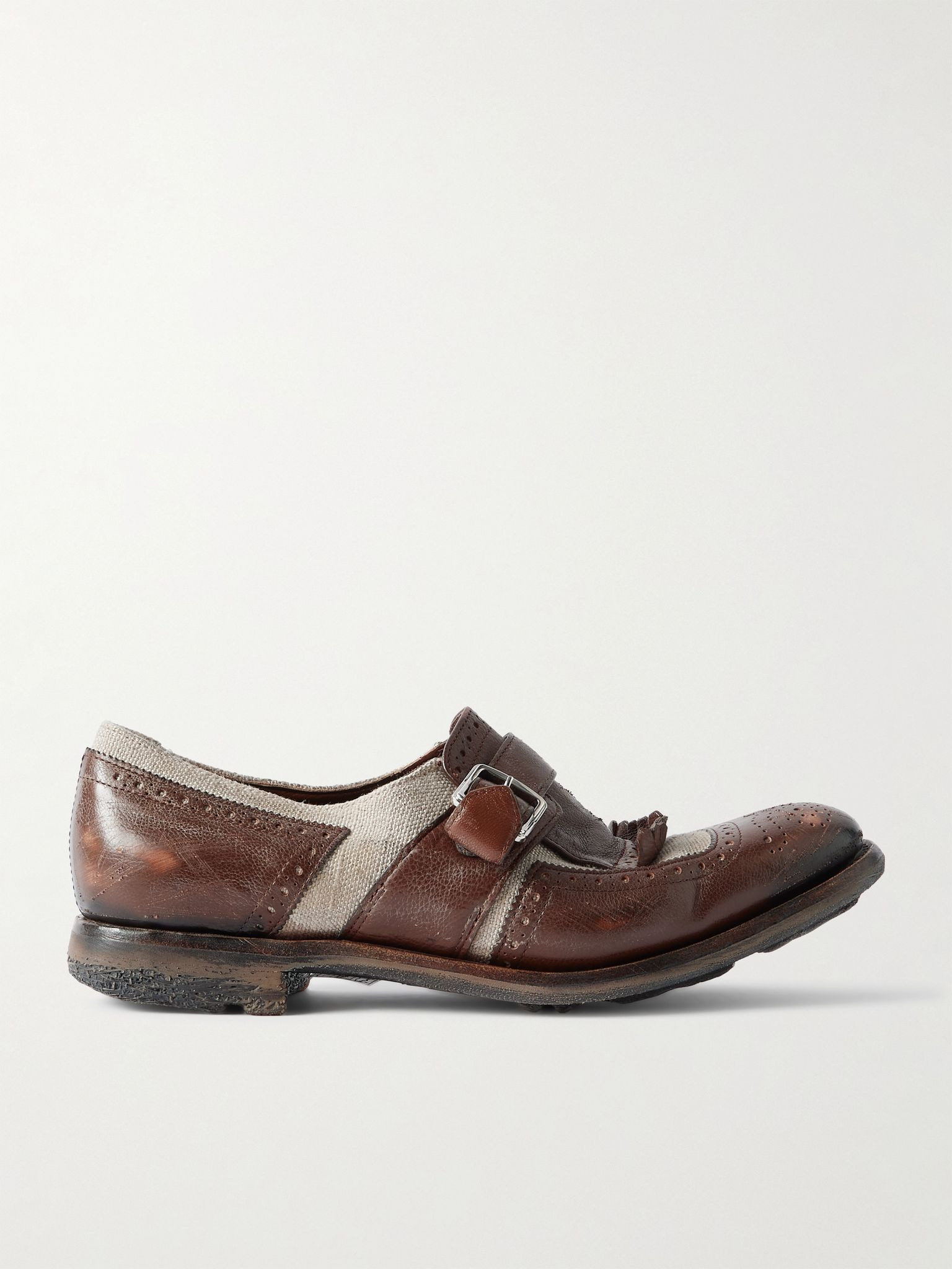 Shanghai distressed leather and canvas brogues Ecru - 1