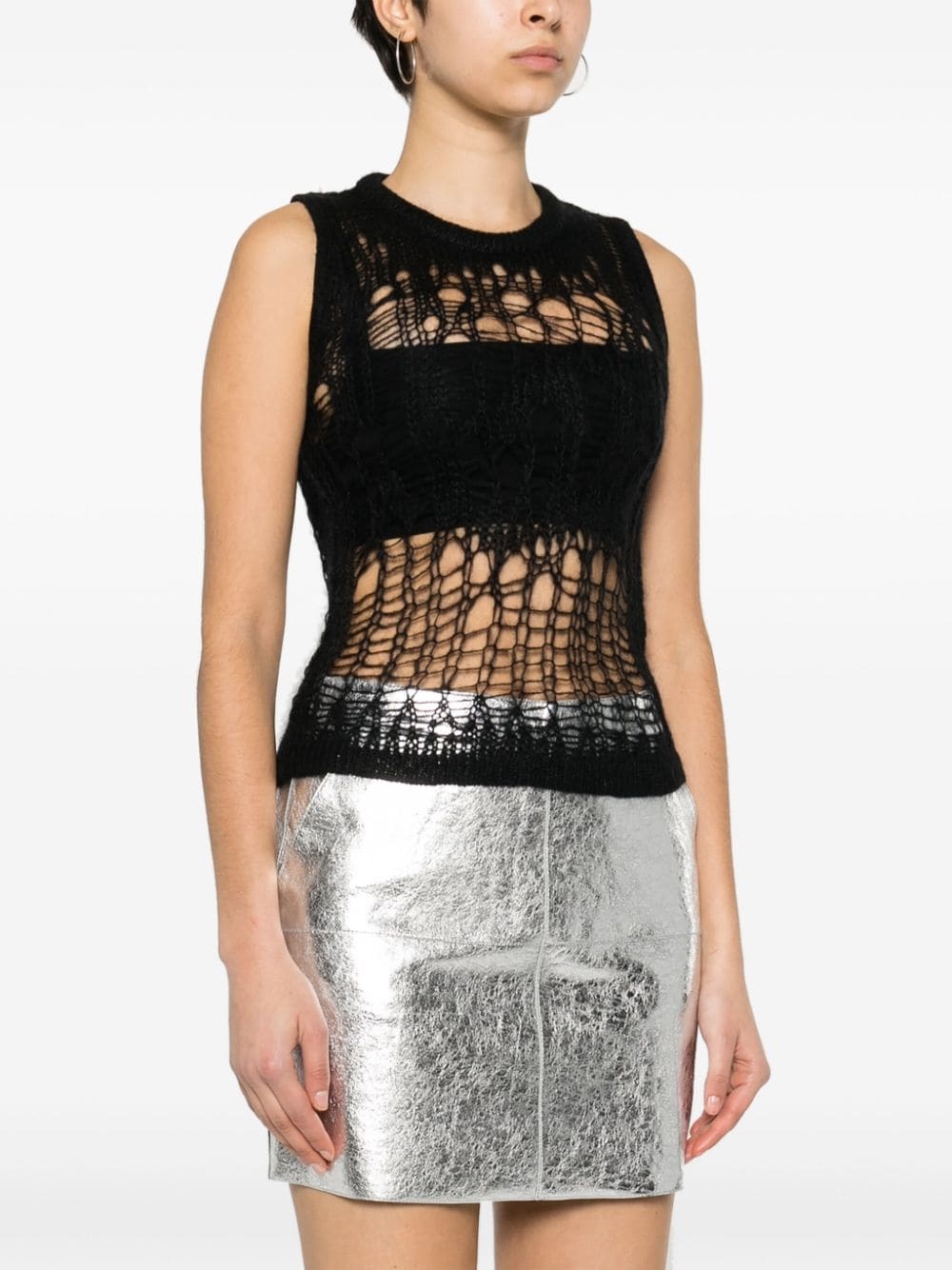 distressed-effect knitted vest - 3