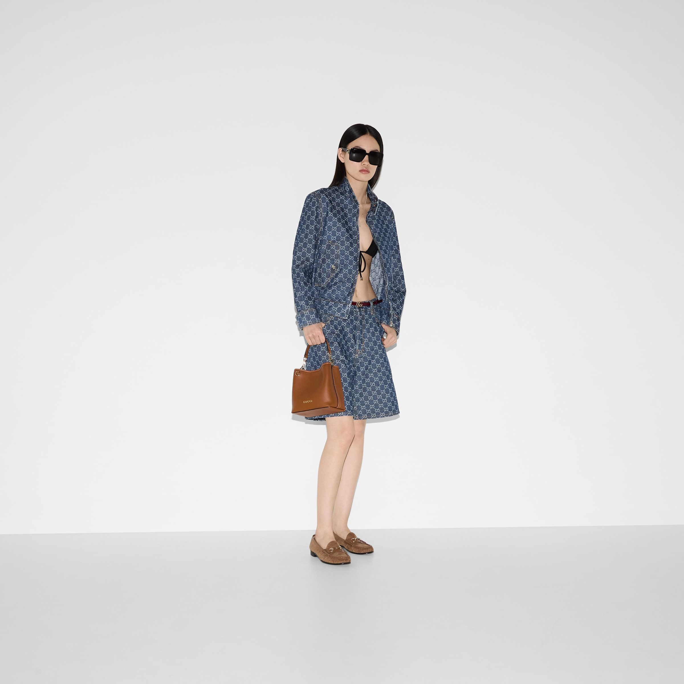 Low waist GG denim jacquard shorts - 6