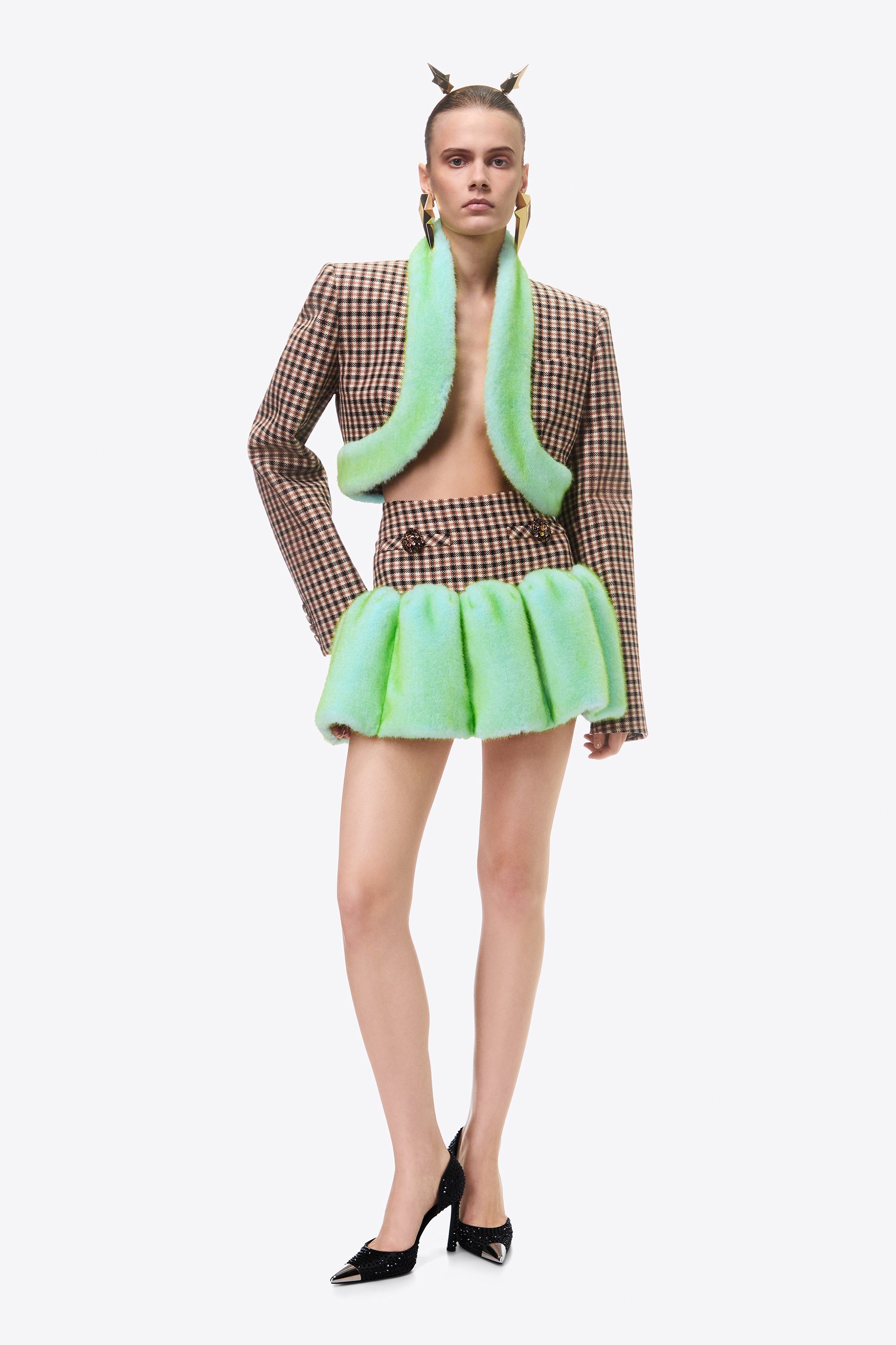 FAUX FUR GODET MINI SKIRT - 3